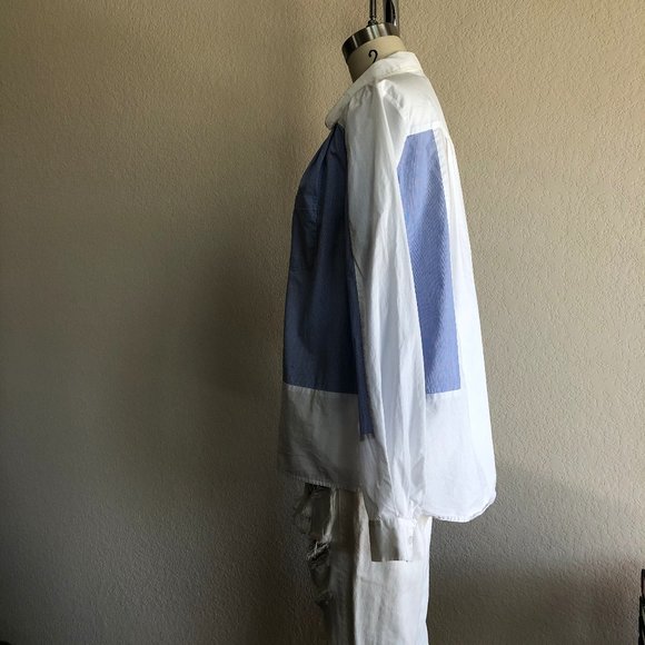 FC Panel Button Up Top Blouse Patch Striped Pocket - Picture 2 of 4